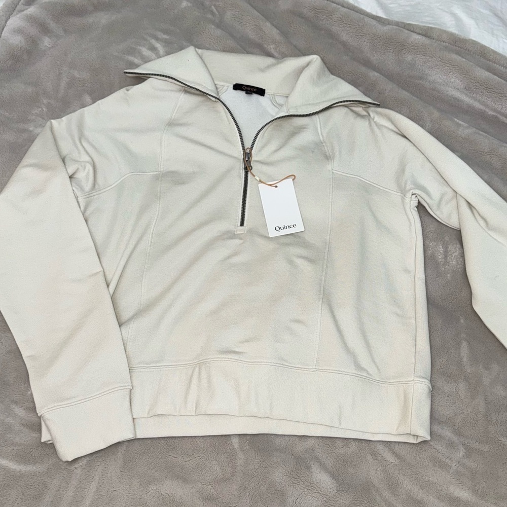 Quince Super Soft Modal Half Zip Sweatshirt size Sm in off white-new with tags